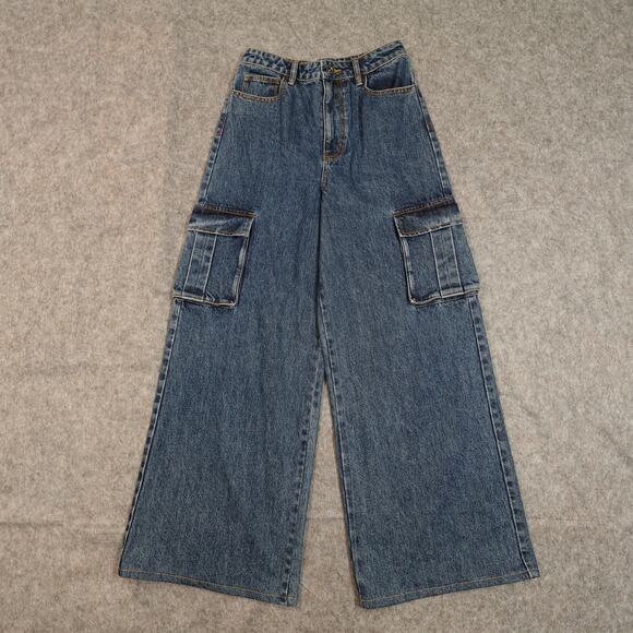 Self-Portrait Jeans Womens 26x32 (Actual 26x28) Baggy Wide Leg Cargo High Rise
